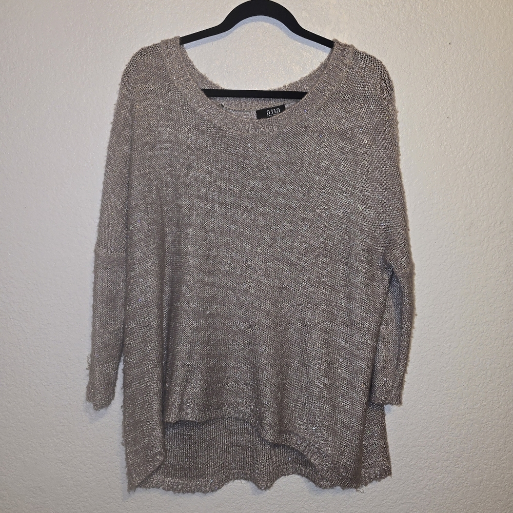 A.n.a size XL high low wool blend sparkly tan 3/4 Sleeve sweater